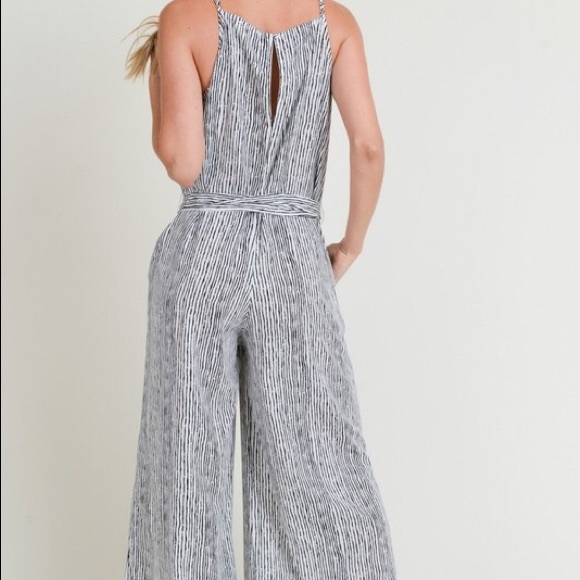 White and Black Striped Jumpsuit - Picture 3 of 8